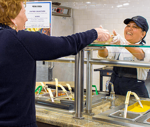 staff receiving food