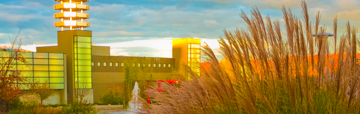 Wang center at sunset