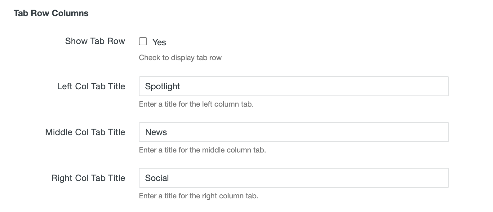 tab row columns