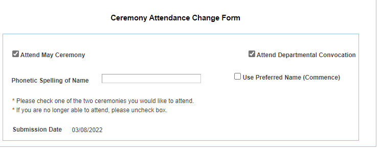 Ceremony Attendance Change Form