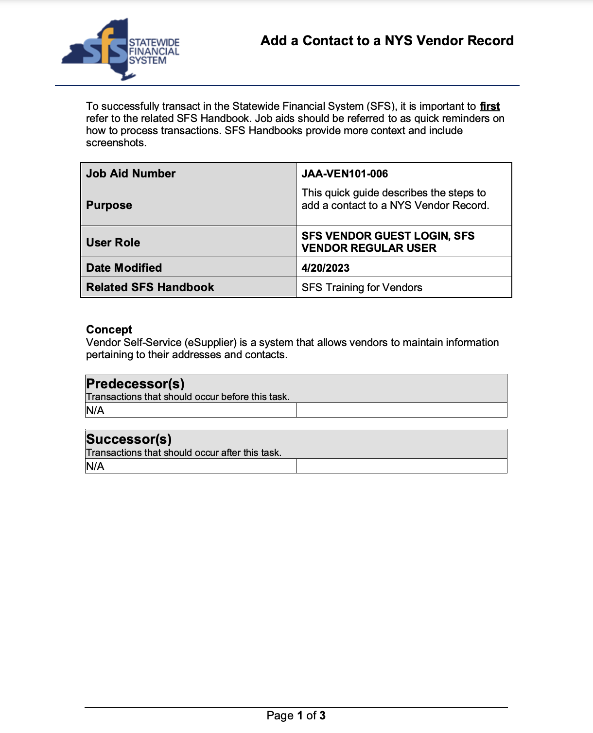 Add a Contact to a NYS Vendor Record